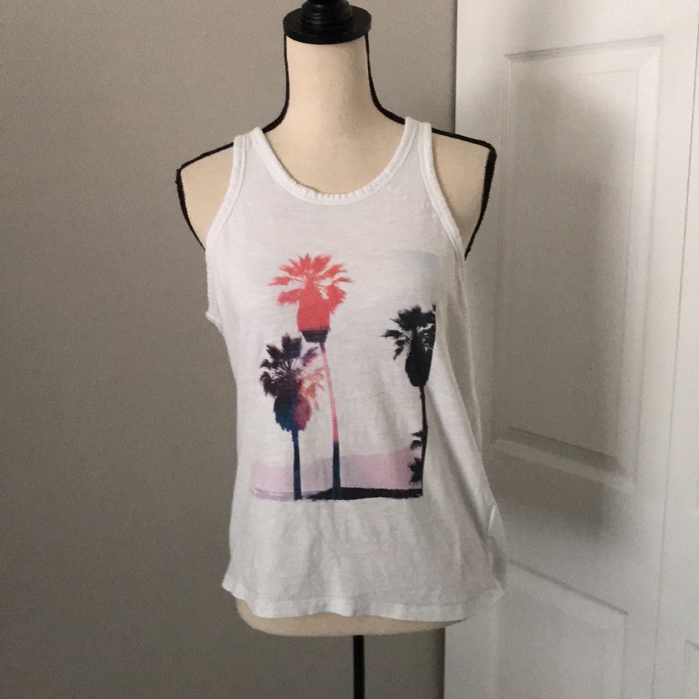 ❤️3X20 OLD NAVY Women Tropical Palms Print White Tank Top | XS